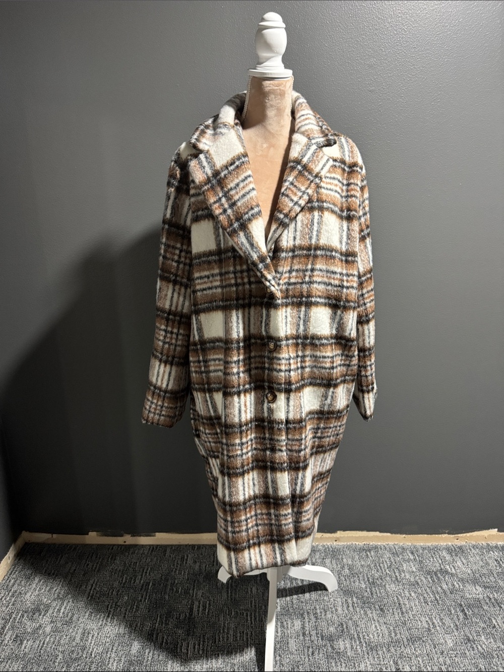 Panache Plaid Peacoat in Brown and Cream